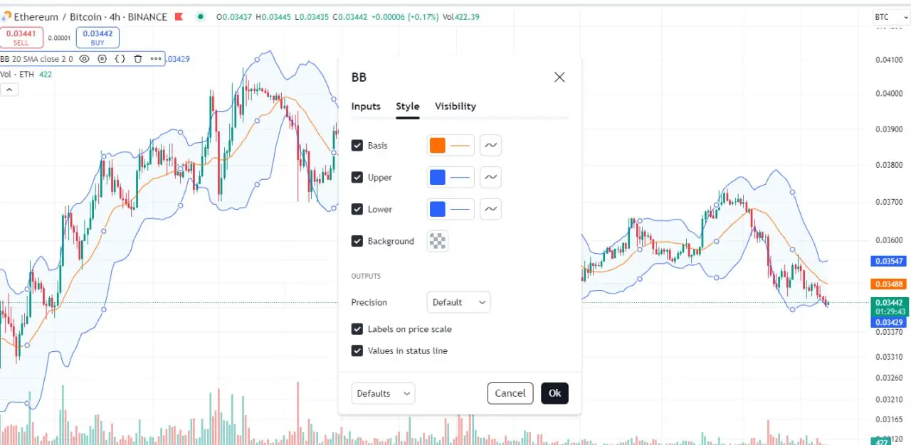 Step 1: Setting of Bollinger Bands