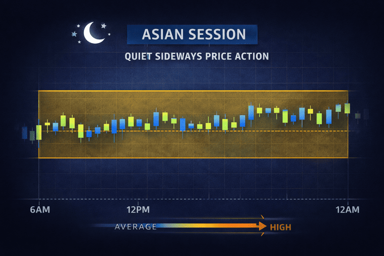 Example of quiet sideways price action during Asian session with tight trading range