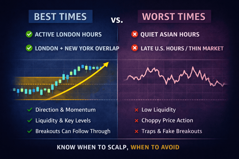 Comparison showing best scalping windows versus periods with low-quality market conditions