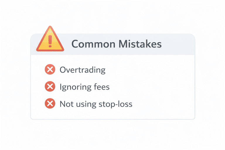 Warning graphic highlighting common mistakes made in crypto trading