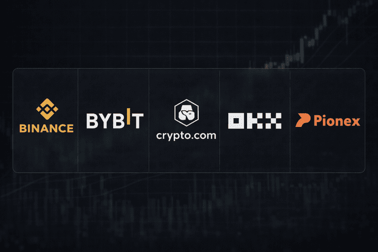 Visual comparison showing icons of popular crypto exchanges used for scalping and trading