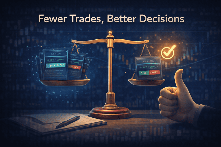Illustration showing that taking fewer trades leads to better decisions in short-term crypto trading 