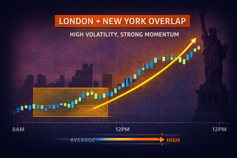 High volatility intraday move during the London and New York overlap highlighting strong momentum