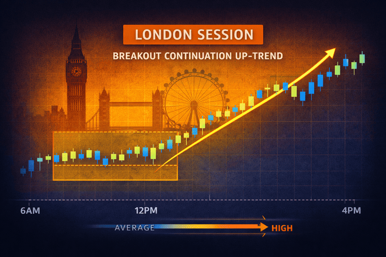 Chart example showing trend development and breakout continuation during London trading hours