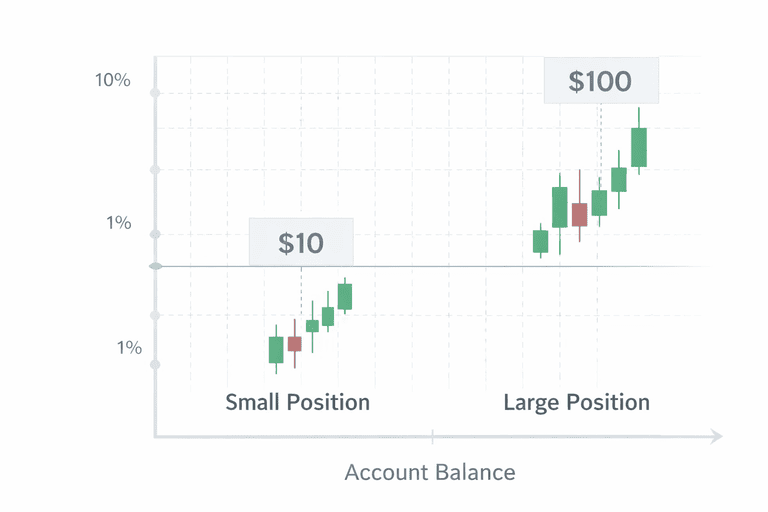 Comparison showing how small position sizing relates to account balance in crypto trading