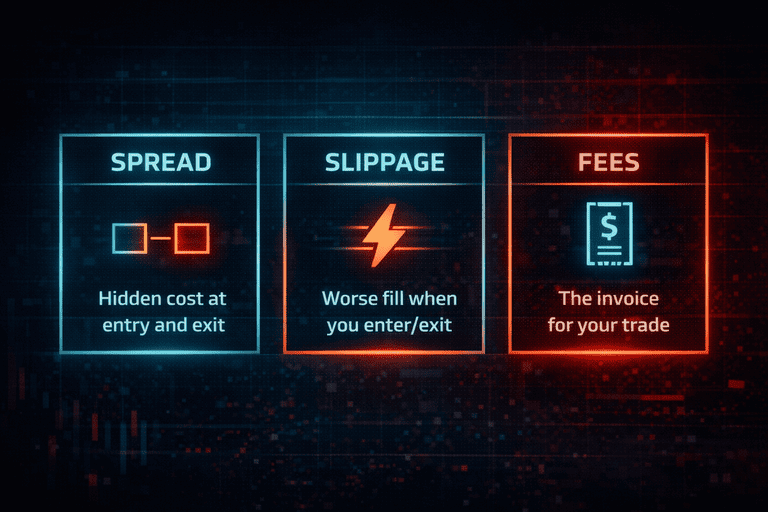 Comparison of spread, slippage, and fees for crypto scalping costs