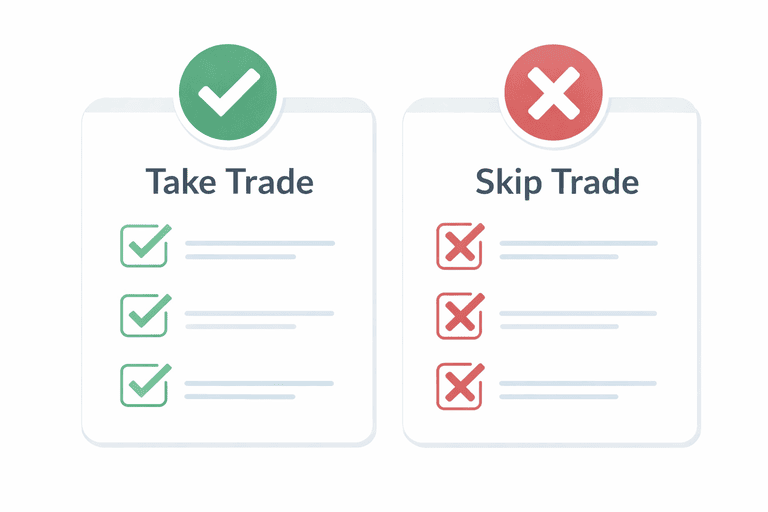 Checklist showing when to take a trade and when to skip a trade in crypto trading