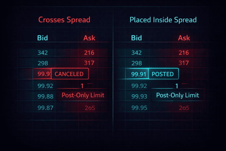Example of post-only order being canceled because it would cross the bid-ask spread