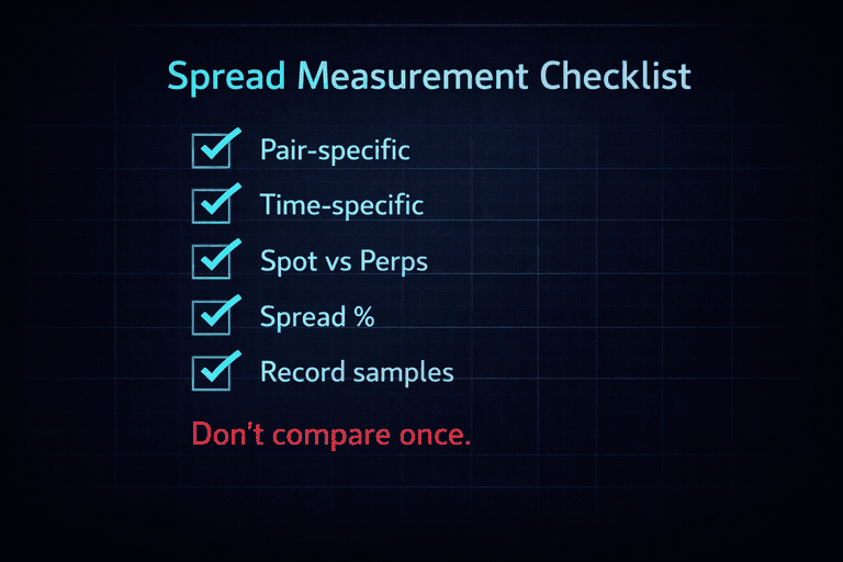 Checklist for measuring bid-ask spread consistently across crypto exchanges