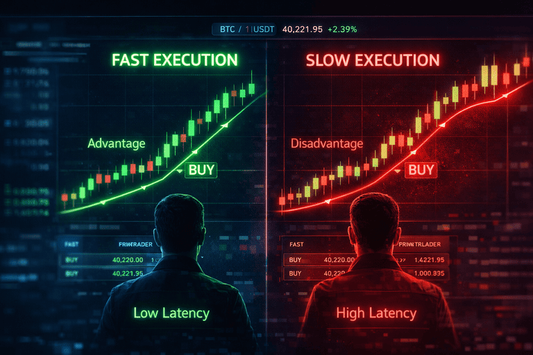 crypto trading latency comparison showing execution speed impact